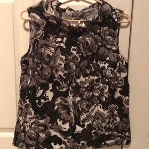 Talbots Black White Floral Sleeveless Top Sz 8